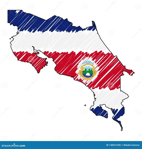 Bosquejo Exhausto De La Mano Del Mapa De Costa Rica Bandera Del Ejemplo Del Concepto Del Vector ...