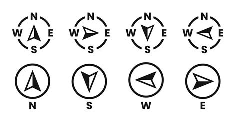 Vector compass icons of north, south, east, and west direction. Map ...