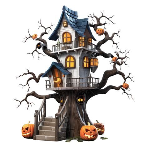 Halloween Tree Spooky House, Halloween Tree House, Tree House, Spooky House PNG Transparent ...