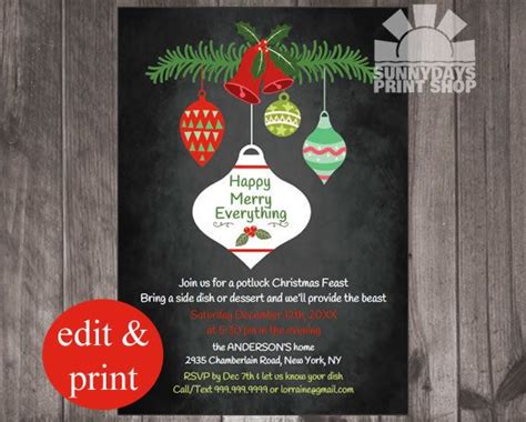 Christmas Potluck Party Invitation, Retro Christmas, Chalkboard I ...