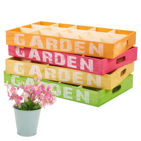 15 Plant Pots Wooden Growing Tray Flowers Herbs Plants Seedlings Potting Garden | eBay