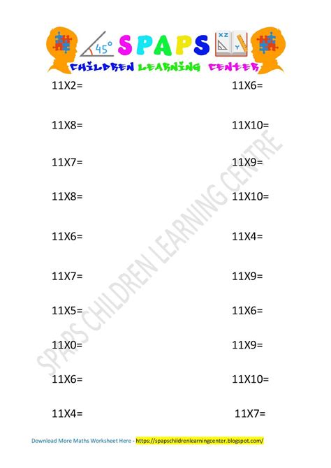 Download 11 Times Table Quiz Printable PDF Worksheets - Practice 11 Multiplication Table ~ SPAPS ...