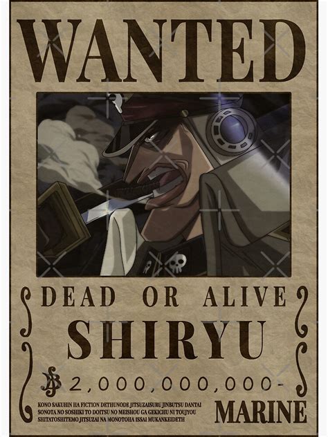 "One Piece Shiryu of the rain Bounty Shiliew Wanted" Poster for Sale by One Piece Bounty Poster ...