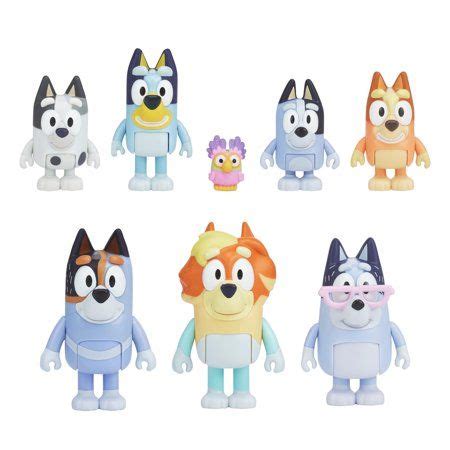 Bluey, Extended Heeler Family Pack, 2.5-3 inch Figures, Bluey, Bingo, Socks, Muffin, Uncle ...