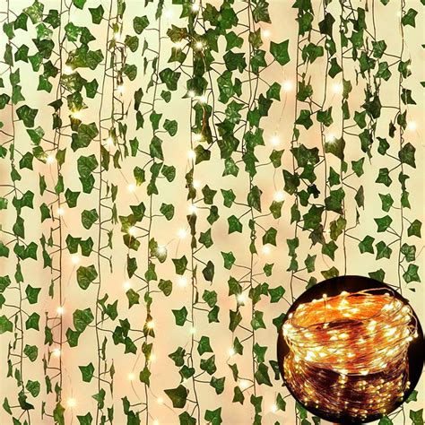 12 Pack Fake Vines for Room Decor with 100 LED String Light Artificial Ivy Garland Hanging ...