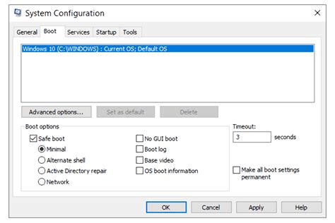 Starting Windows in Safe Mode Using MSConfig