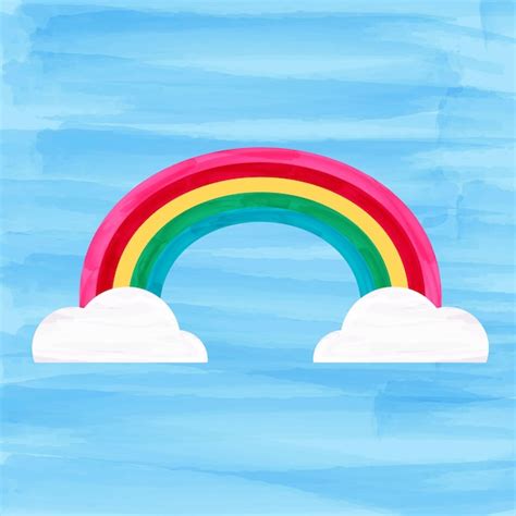 Premium Vector | Rainbow with clouds on sky background watercolor vector