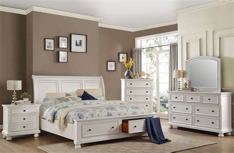 Laurelin White Sleigh Storage Bedroom Set from Homelegance | Coleman Furniture