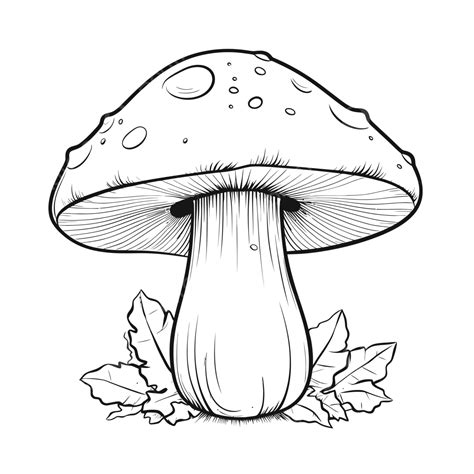 Drawing Of A Detailed Mushroom With Leaves Outline Sketch Vector, Mushroom Drawing, Leaves ...