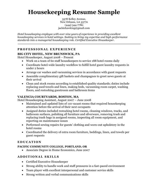 Housekeeping Resume Sample | Resume Companion