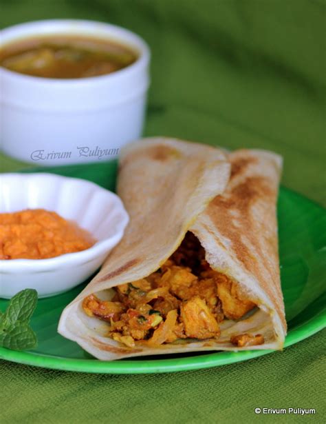 Erivum Puliyum: Chicken Masala Dosa | Dosa with Chicken Filling (Step by Step Pics)