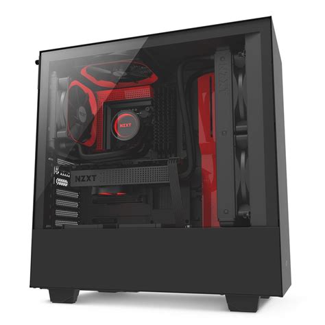 NZXT H500 Matte Black and Red Compact Mid-Tower Case with Tempered Glass | Novatech