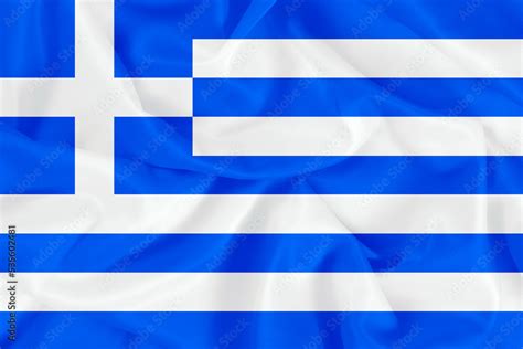 Beautiful blue and white flag of Greece on wavy fabric background ...