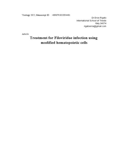 Treatment of Filoviradae Infection Using Modified Hematopoietic Cells | PDF | Virus | Chemotherapy