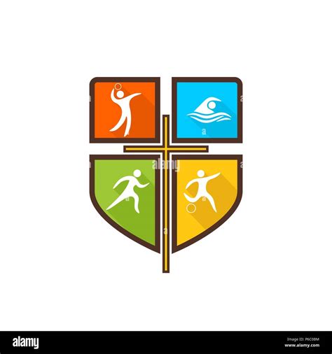 Athletic Christian logo. Various kinds of sports on a multi-colored ...