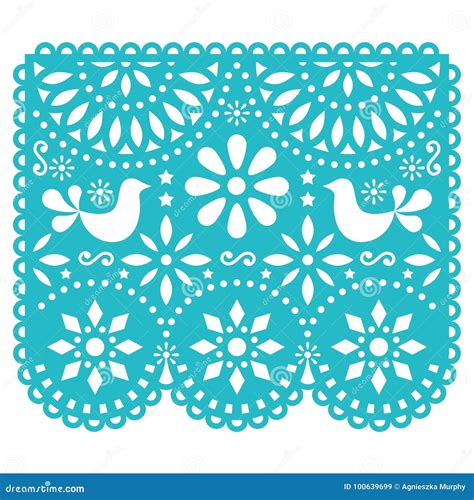 Papel Picado Vector Template Design, Mexican Paper Decorations with Birds and Flowers ...