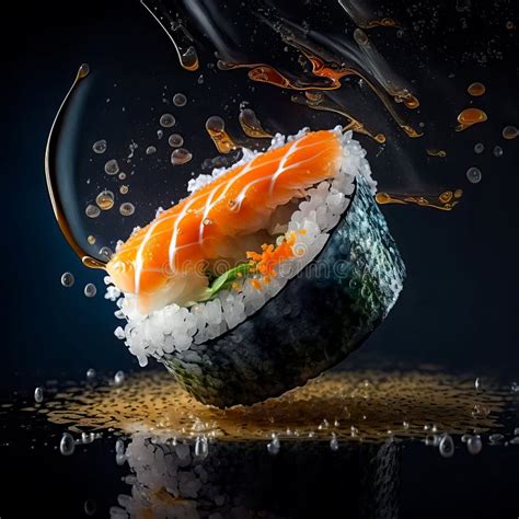 Mouthwatering Photography of Sushi on Sleek Black Background. Ai Generated Art Stock ...