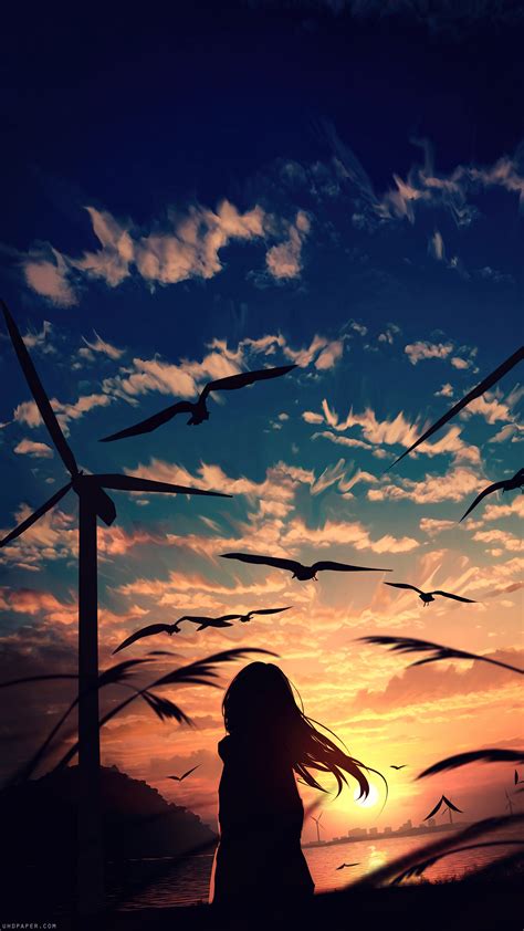 Sunset Anime Girl Silhouette 4K #6650f Wallpaper iPhone Phone