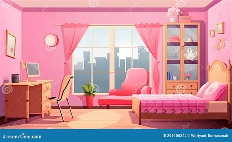 Teenage Girl Bedroom Interior with Stylish Furniture and Beautiful ...