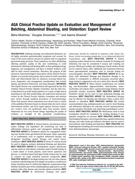 (PDF) AGA Clinical Practice Update on Evaluation and Management of Belching, Abdominal Bloating ...