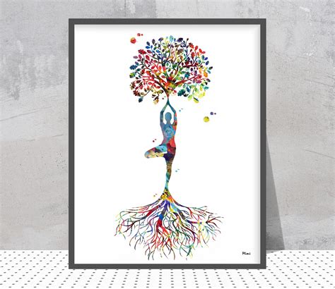 Yoga Tree Pose Watercolor Print Yoga Tree of Life Poster Yoga | Etsy