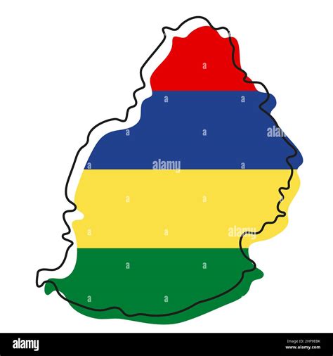 Stylized outline map of Mauritius with national flag icon. Flag color map of Mauritius ...