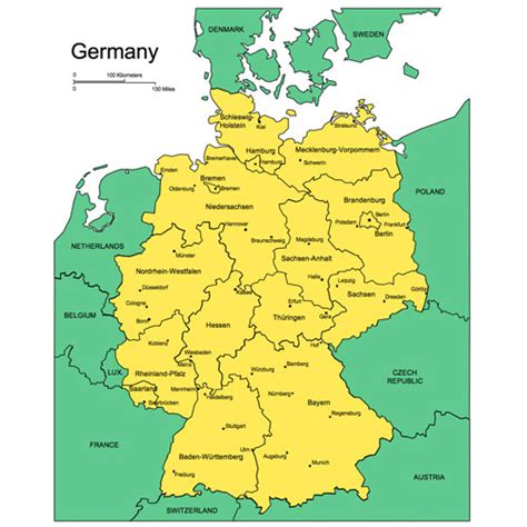 Germany Map for PowerPoint, Administrative Districts, Capitals, Major Cities – Clip Art Maps