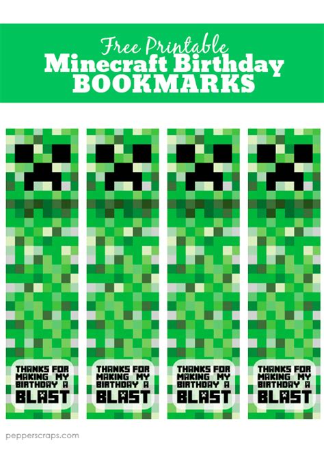 Free Printable Minecraft Birthday Bookmarks – Pepper Scraps