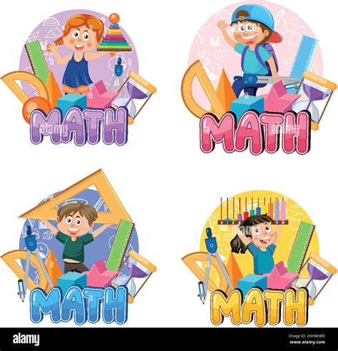 Mathematics kids cartoon set illustration Stock Vector Image & Art - Alamy