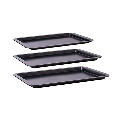 3 Baking Sheets Non-Stick Cookie Baking Pan Set - Coated Steel Baking ...