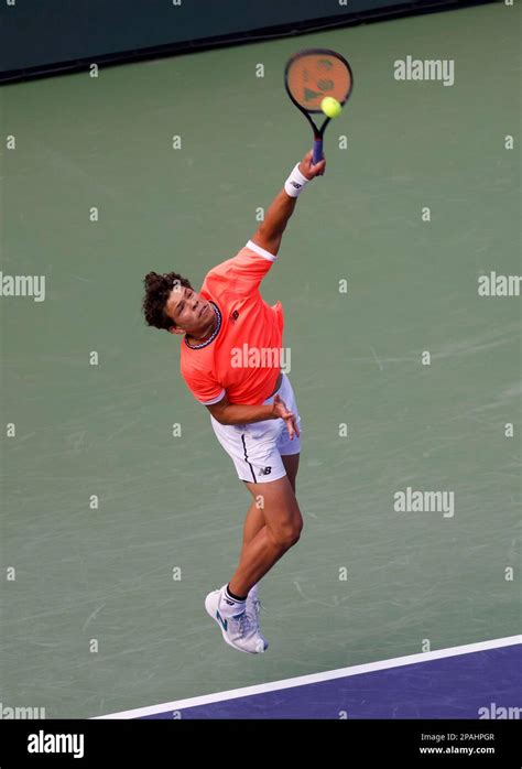 March 11, 2023 Ben Shelton serves against Taylor Fritz during the 2023 ...