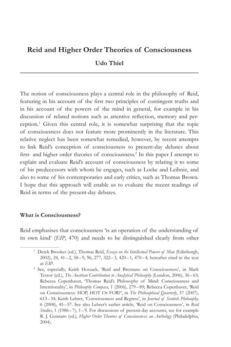 (PDF) Reid and Higher Order Theories of Consciousness