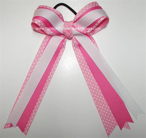 Bulk Pink Cheer Bow, Wholesale Pink Cheerleader Hair Bow, Pink White Ponytail Holder Streamer ...