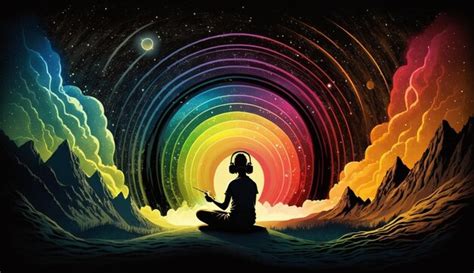 Premium AI Image | A woman meditating in front of a rainbow.