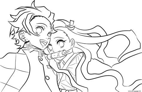 Nezuko And Tanjiro Kamado Demon Slayer Coloring page Printable