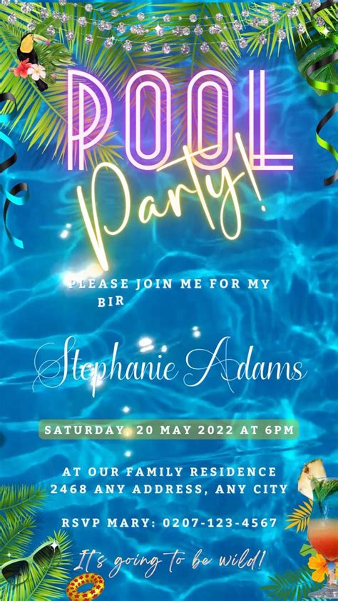 Animated Pool Party Invitation, Editable Luau Pool Party Invite ...