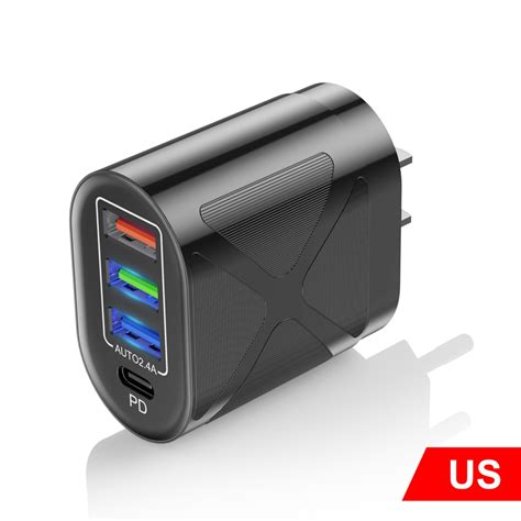 48W USB C Charger 4 Port USB Wall Charger For Smartphones 3USB + Type C 4 Port Charging Head ...