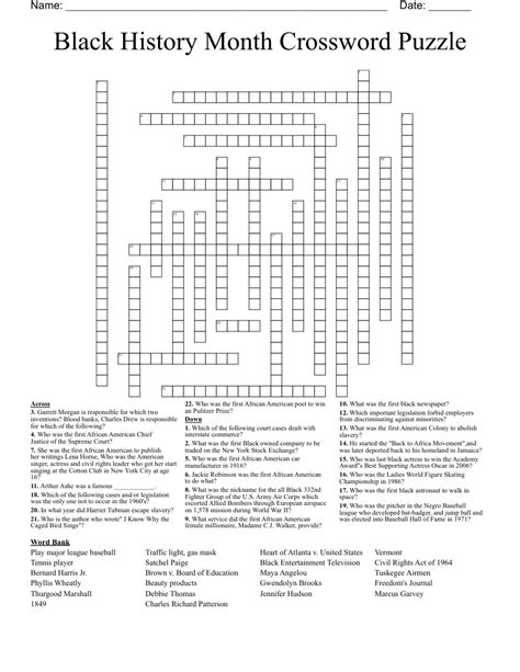 Black History Month Crossword Puzzle