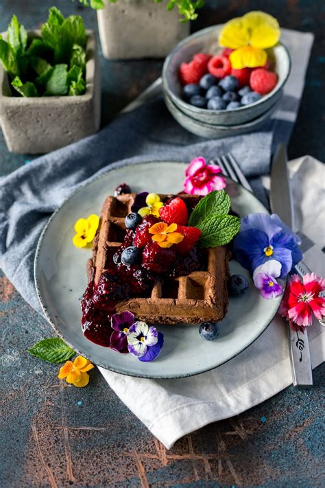 Sweet and Savory Chocolate Waffles with Triple Berry Compote • A Simple Pantry