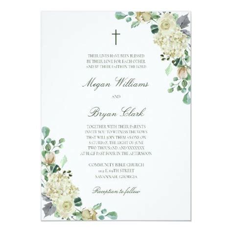 Megan White Roses Greenery Christian Wedding Invitation Simple Wedding Invitations, Elegant ...