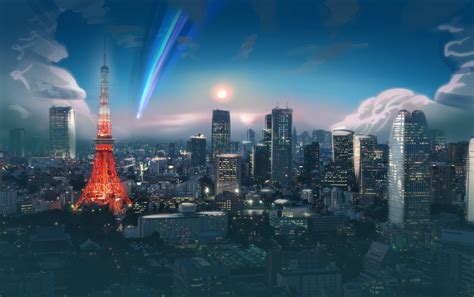 Your Name. Anime HD Wallpaper - Cityscape at Dusk