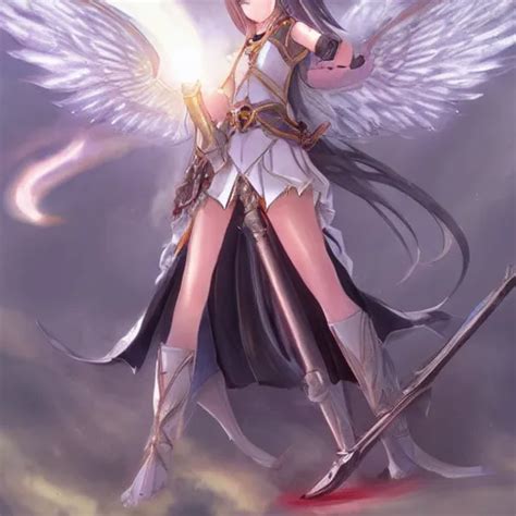 epic anime concept art. Seraphim angel girl holding a | Stable Diffusion