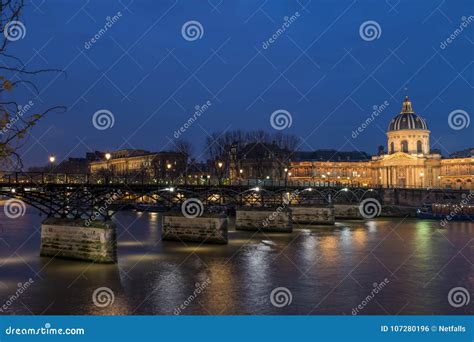 River Seine with Pont Des Arts and Institut De France at Night I Stock ...