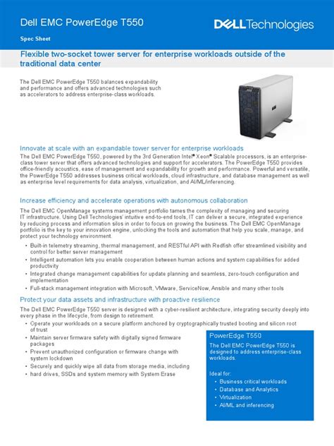 Dell Emc Poweredge t550 Spec Sheet | PDF | Solid State Drive | Hard Disk Drive