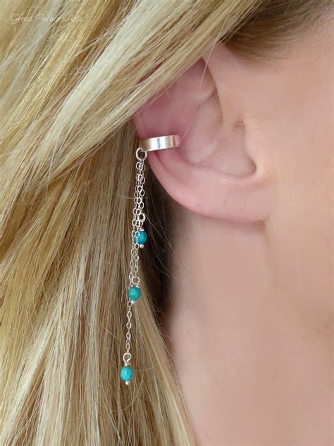 Sterling Silver No Piercing Turquoise Dangle Ear Cuff | Turquoise ear cuffs, Ear cuff, Cartilage ...