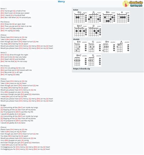 Chord: Mercy - tab, song lyric, sheet, guitar, ukulele | chords.vip