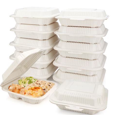 HeloGreen [100 Count] Eco Friendly Take Out Food Containers [8"x8",3 ...