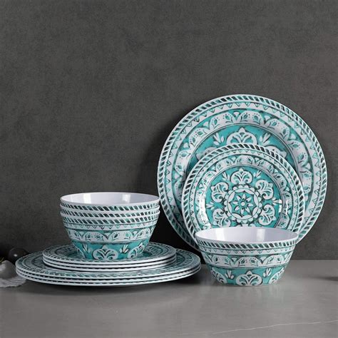 Melamine Dinnerware Set - 12pcs Dinnerware Dishes Set for Everyday Use ...