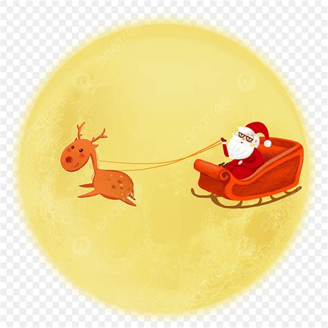 Santa Claus And Reindeer PNG Transparent, Christmas Santa Claus Reindeer Sled, Round Moon ...