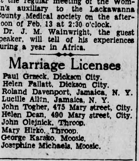 marriage licence application between Helen and John - Newspapers.com